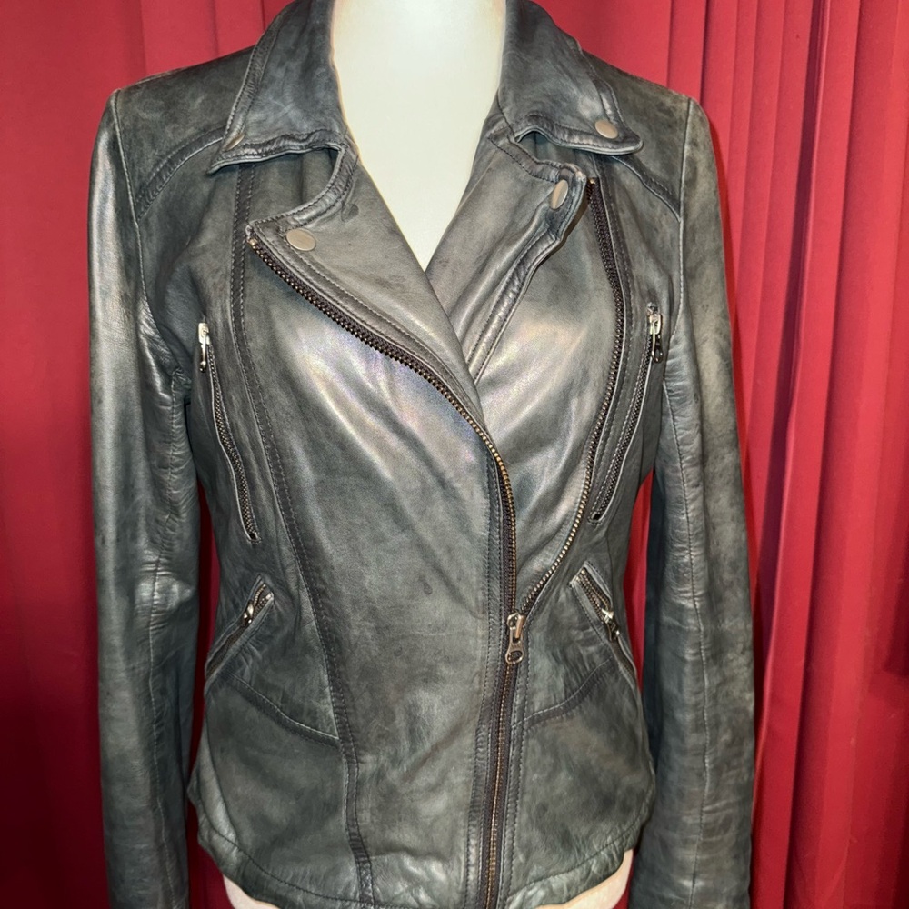 Women's Gray Vegan Leather Jacket